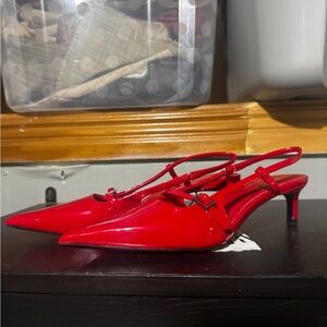 Zara Red Strappy Pointed Heels